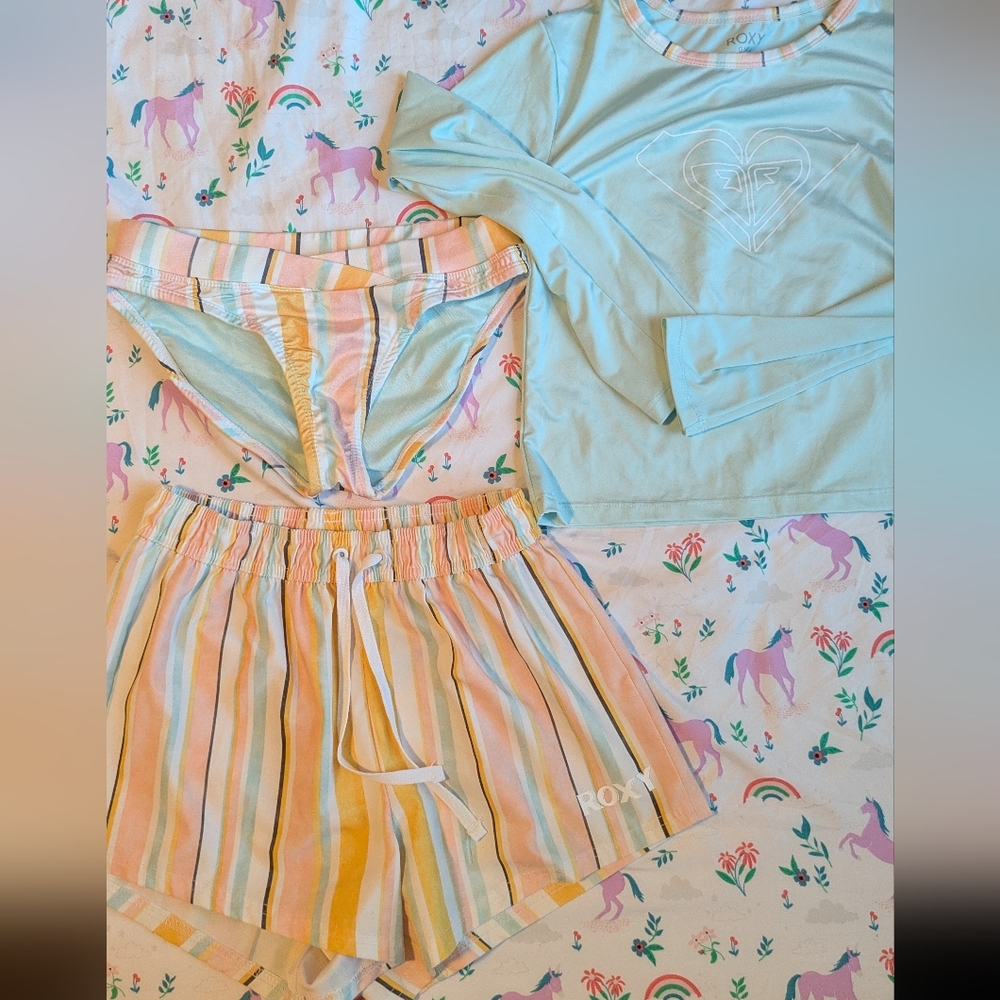 Roxy Kids Bikini Set in Light Blue and Pastel Stripes